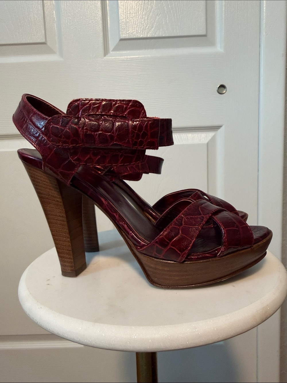 Just Cavalli Women's Platform High Heel Sandal in Deep Burgundy size 36/6